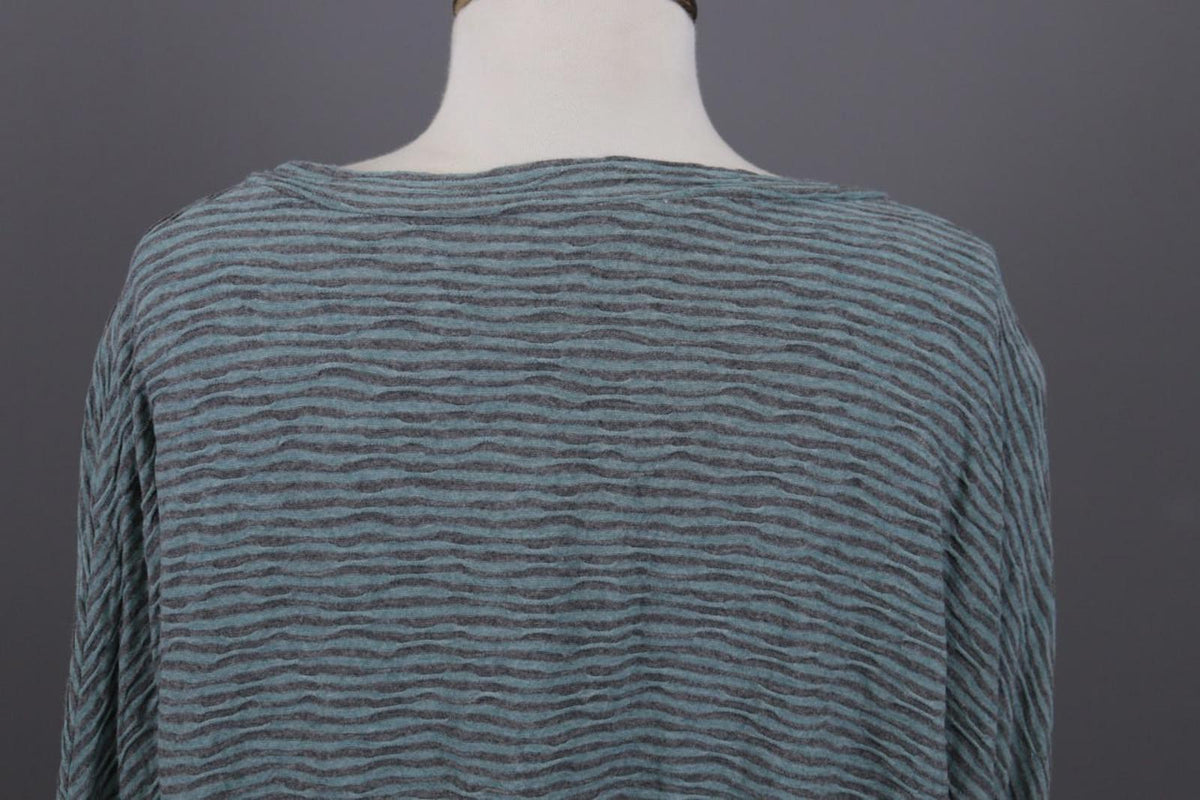 OSKA Green Black Striped Viscose Round Neck Asymmetrical Hem Blouse Top – Size 2