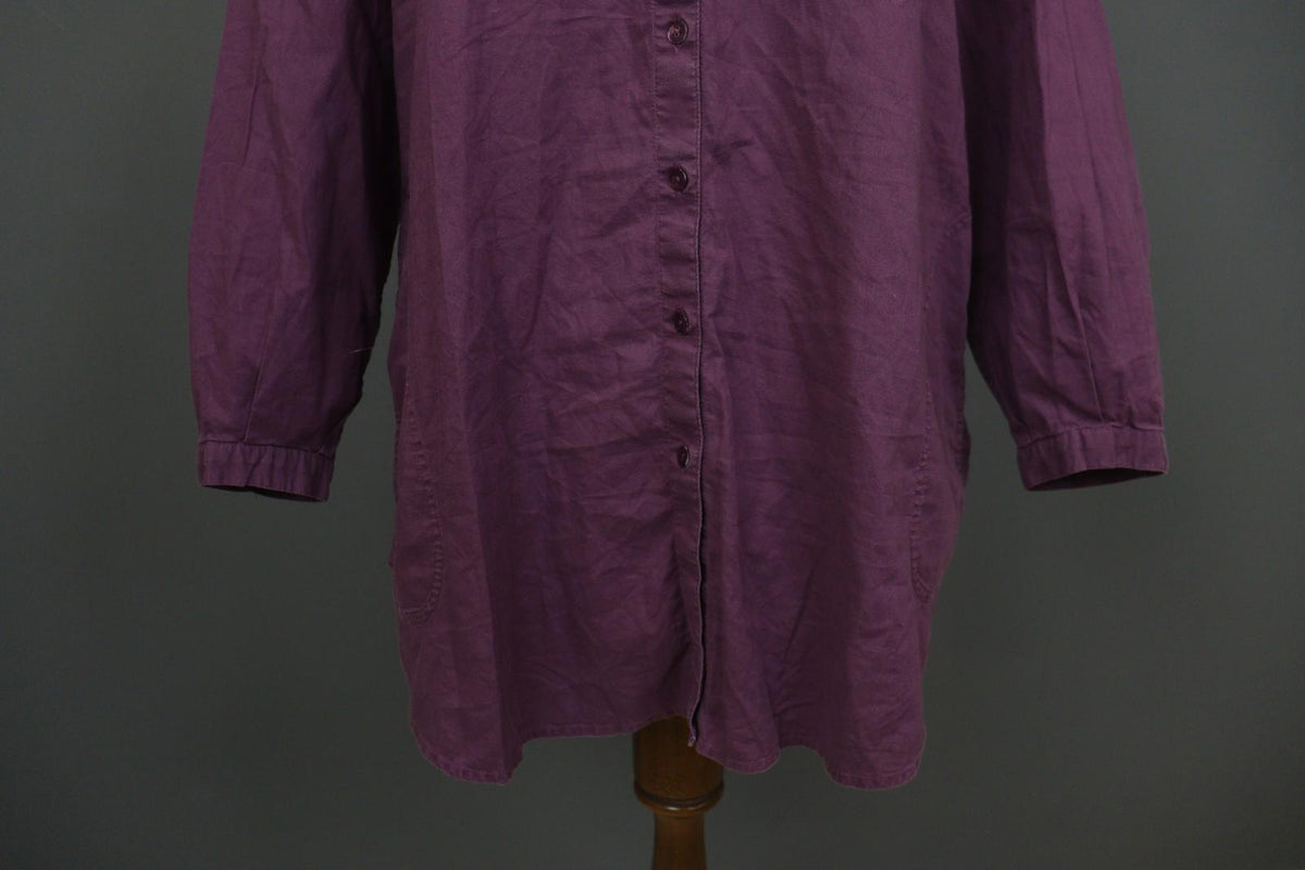 GUDRUN SJODEN Purple 100%Cotton Long Sleeve Button Front Shirt Dress – Size M