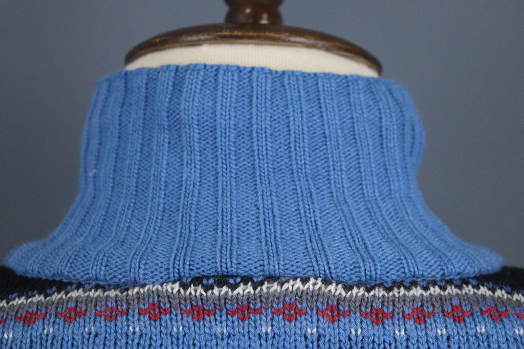 DALE OF NORWAY Blue Fair Isle Pure Wool Knit 1/4 Zip Ski Sweater