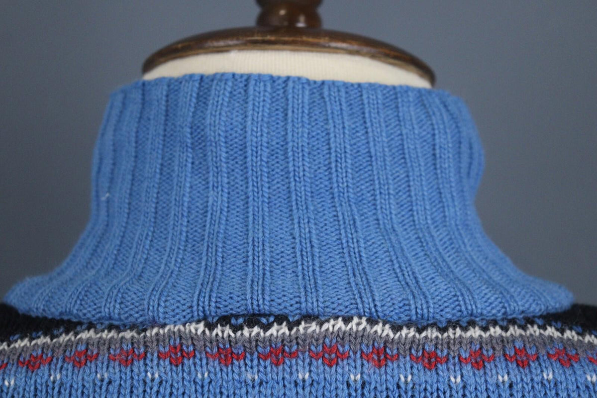 DALE OF NORWAY Blue Fair Isle Pure Wool Knit 1/4 Zip Ski Sweater