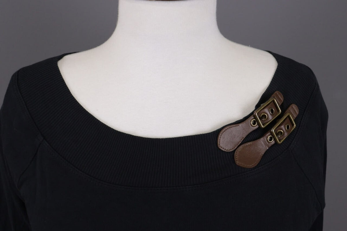 Lauren Ralph Lauren Black Leather Strap Cotton Sweater – Size M