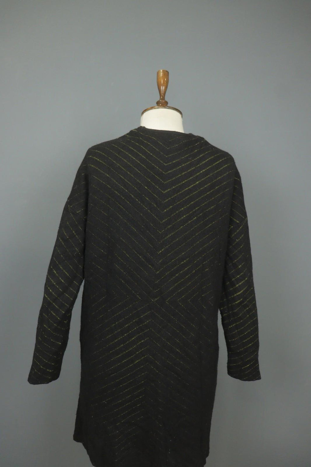 GUDRUN SJODEN Black Geo Print Wool Blend Casual Open Front Knit Long Coat – Size S