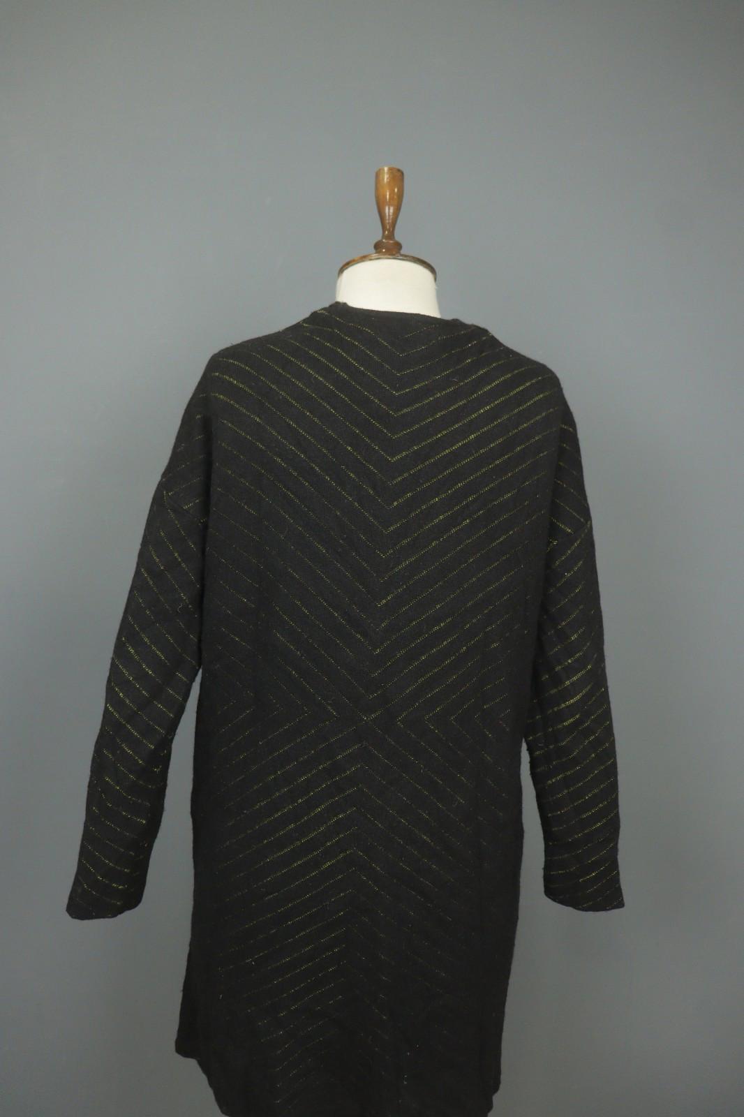 GUDRUN SJODEN Black Geo Print Wool Blend Casual Open Front Knit Long Coat – Size S