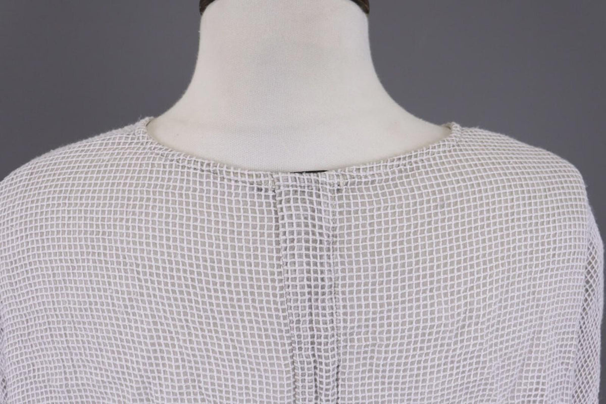 GRIZAS Gray Open Knit Silk Button Down 3/4 Sleeve Blouse Shirt Tunic – Size M