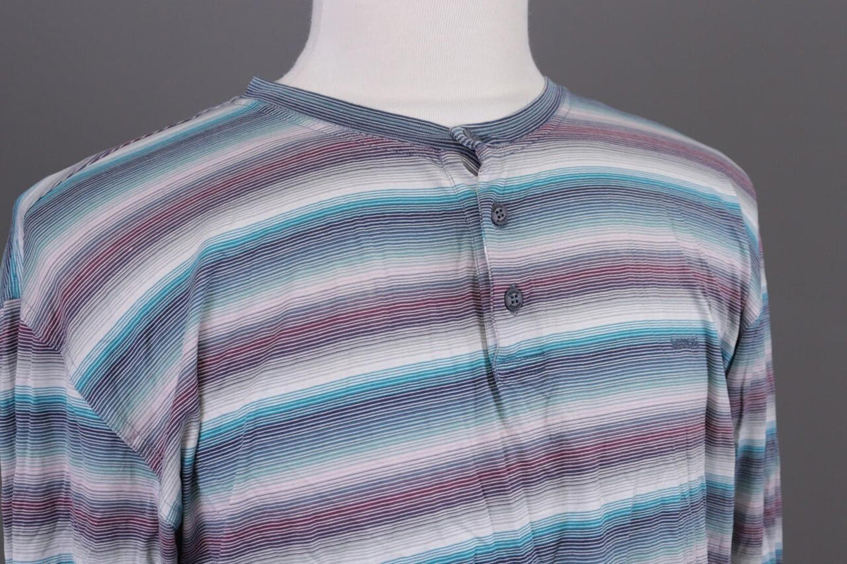 MISSONI UOMO Multicolor Striped Henley Knit Sweater – Size 54