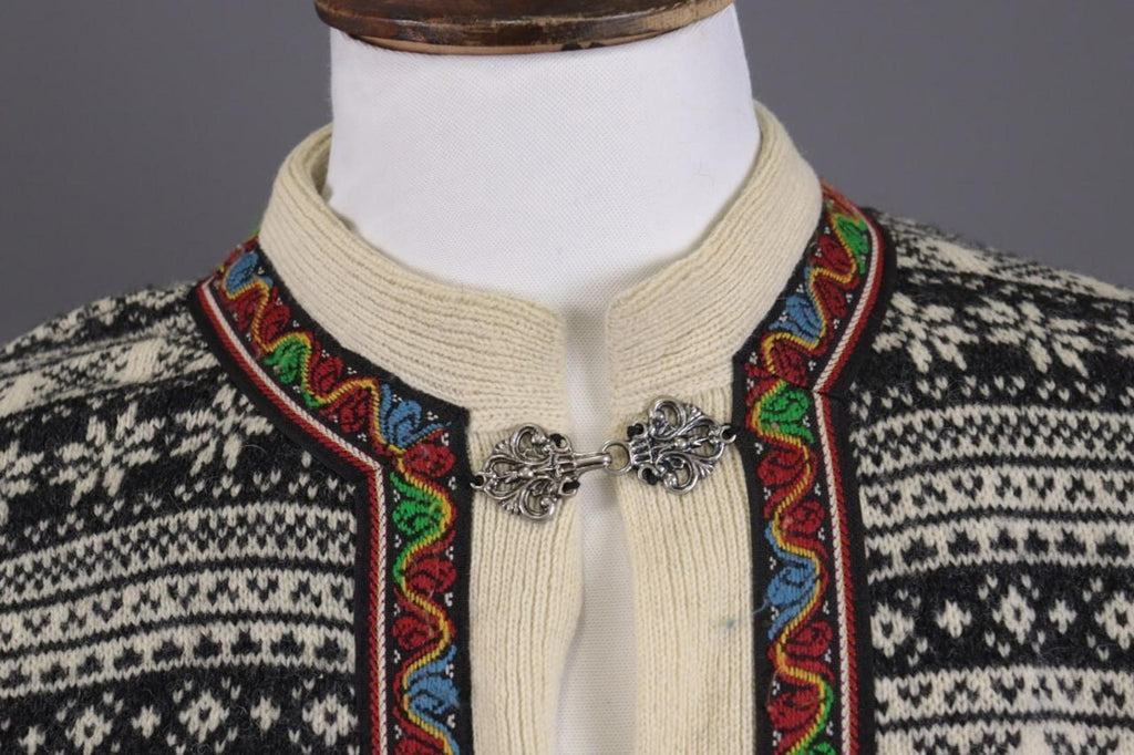 DALE OF NORWAY Beige Fair Isle Wool Knit Button Ski Cardigan Sweater S 48