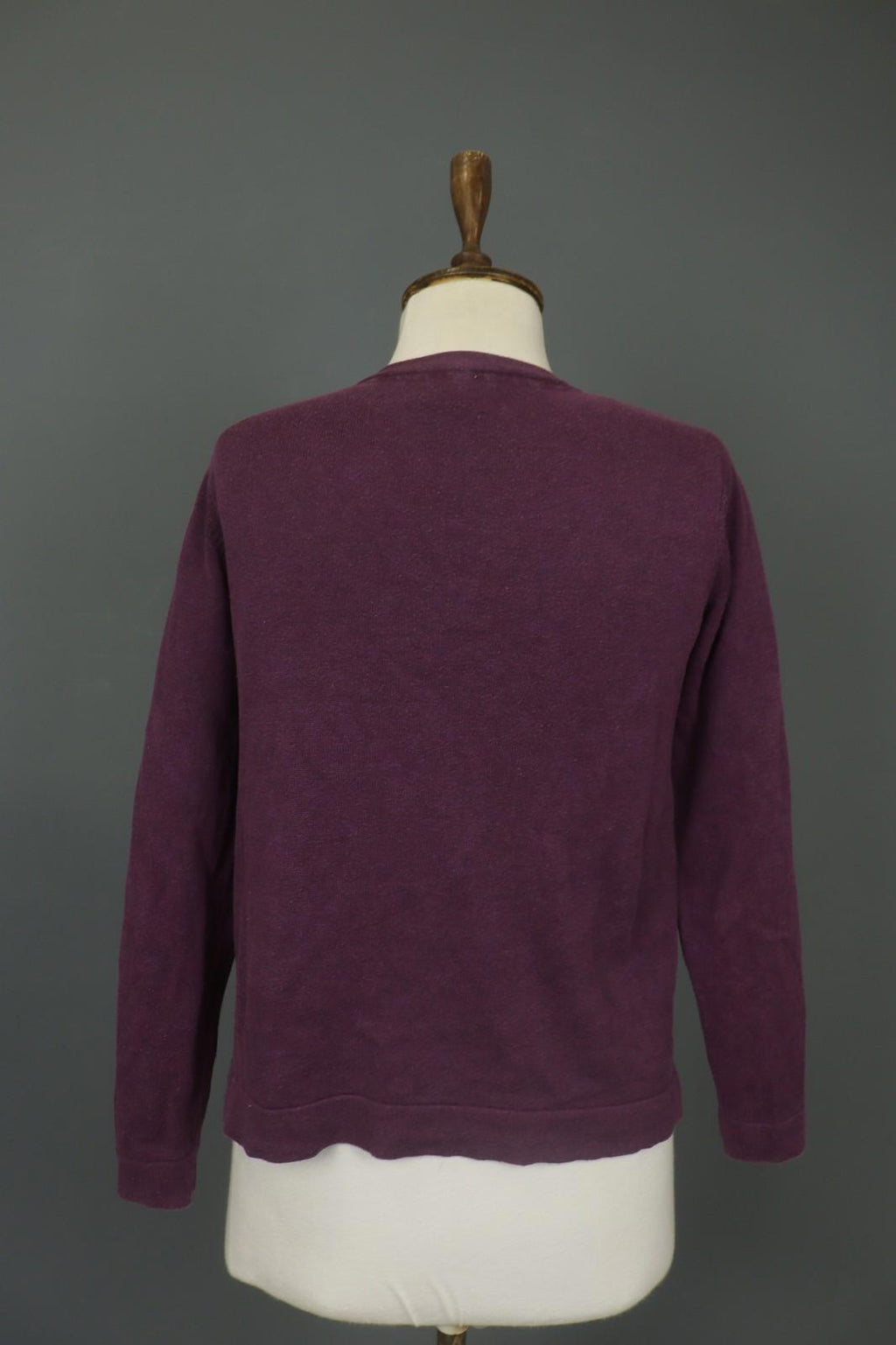 GUDRUN SJODEN Burgundy Cotton Knitted Raglan Sleeve Button Front Cardigan – Size S