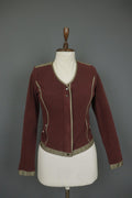 FRAUENSCHUH Burgundy V-Neck Long Sleeve Zip Pockets Button Front Fleece Jacket