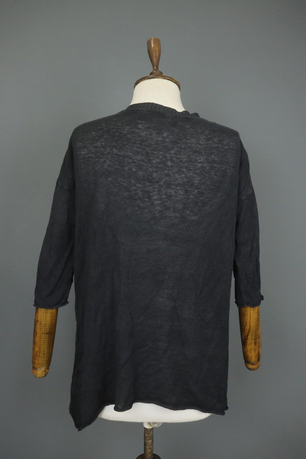 GUDRUN SJODEN Black Linen Knitted Long Sleeve Round Neck Pullover Sweater Sz XS