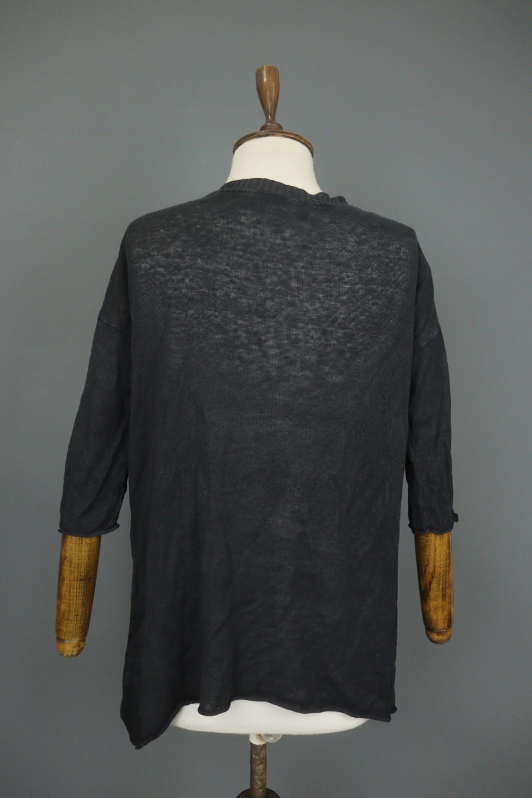 GUDRUN SJODEN Black Linen Knitted Long Sleeve Round Neck Pullover Sweater Sz XS