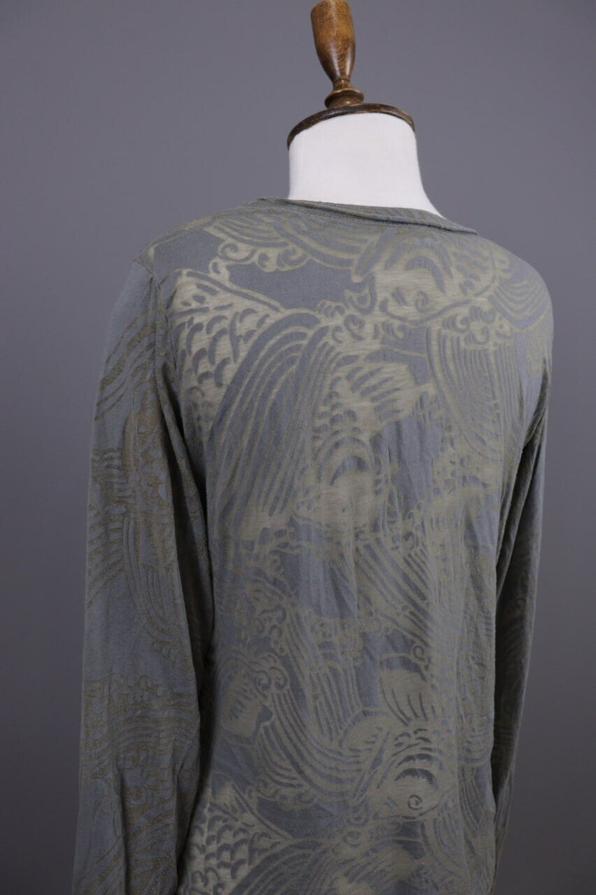 Rundholz Gray Floral Mesh Knit Lightweight Distressed Lagenlook Pullover – Size L