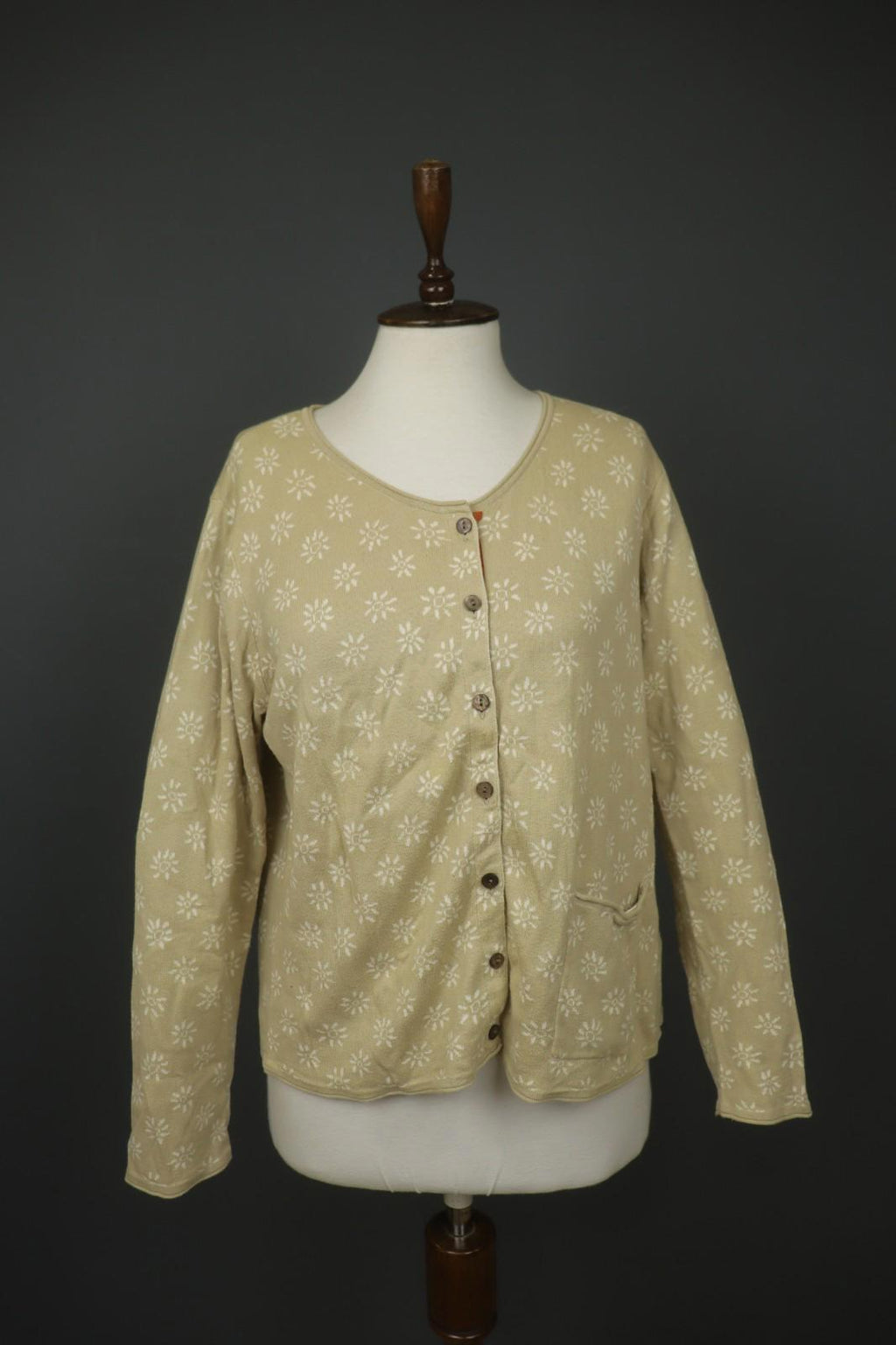GUDRUN SJÖDEN Beige Floral Long Sleeve Button Front Cardigan Sweater – Size L