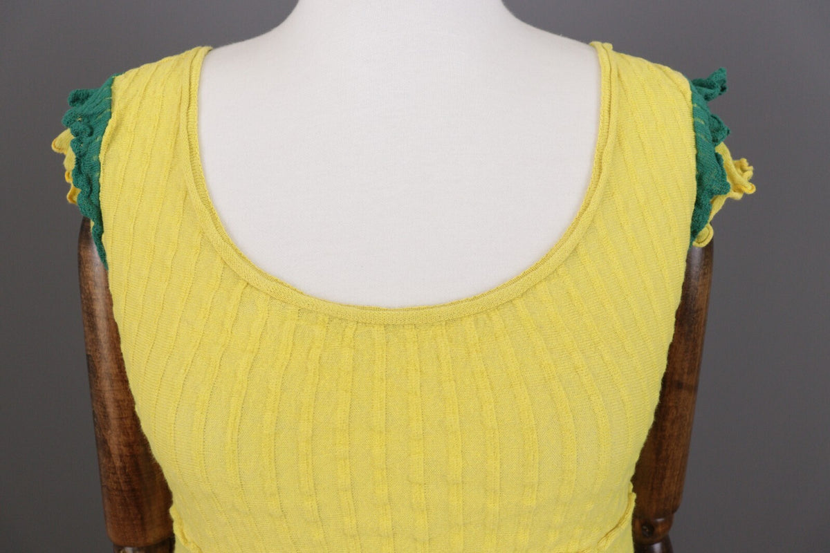 Ivko Handwritten Emotions Metal Fine Knit Yellow Floral A-Line Dress – Size 36 / S
