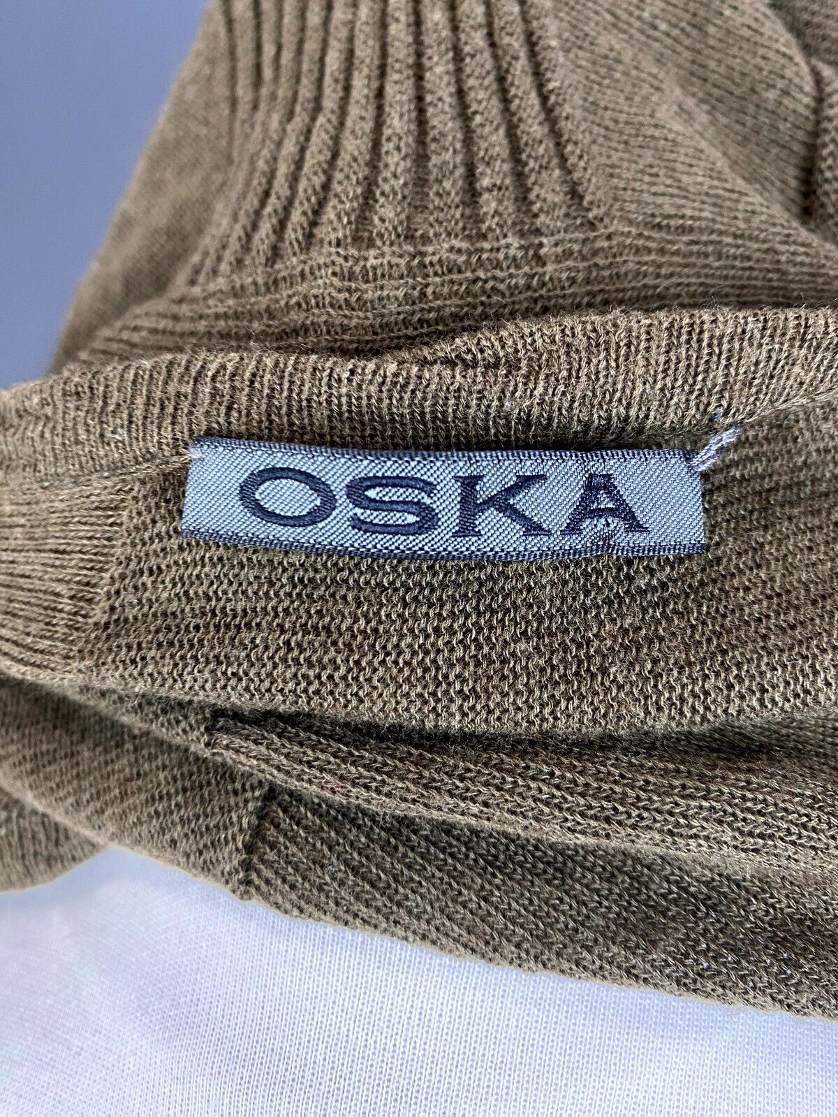 OSKA Khaki Wool Knit Long Sleeve Lagenlook Button Blouson Dress – Size 2