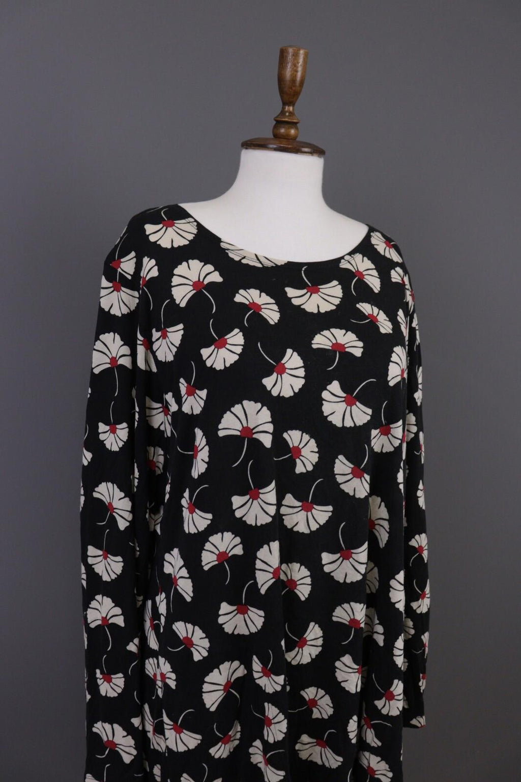 GUDRUN SJODEN Black Floral Relaxed Long Sleeve Blouson Midi Dress – Size L