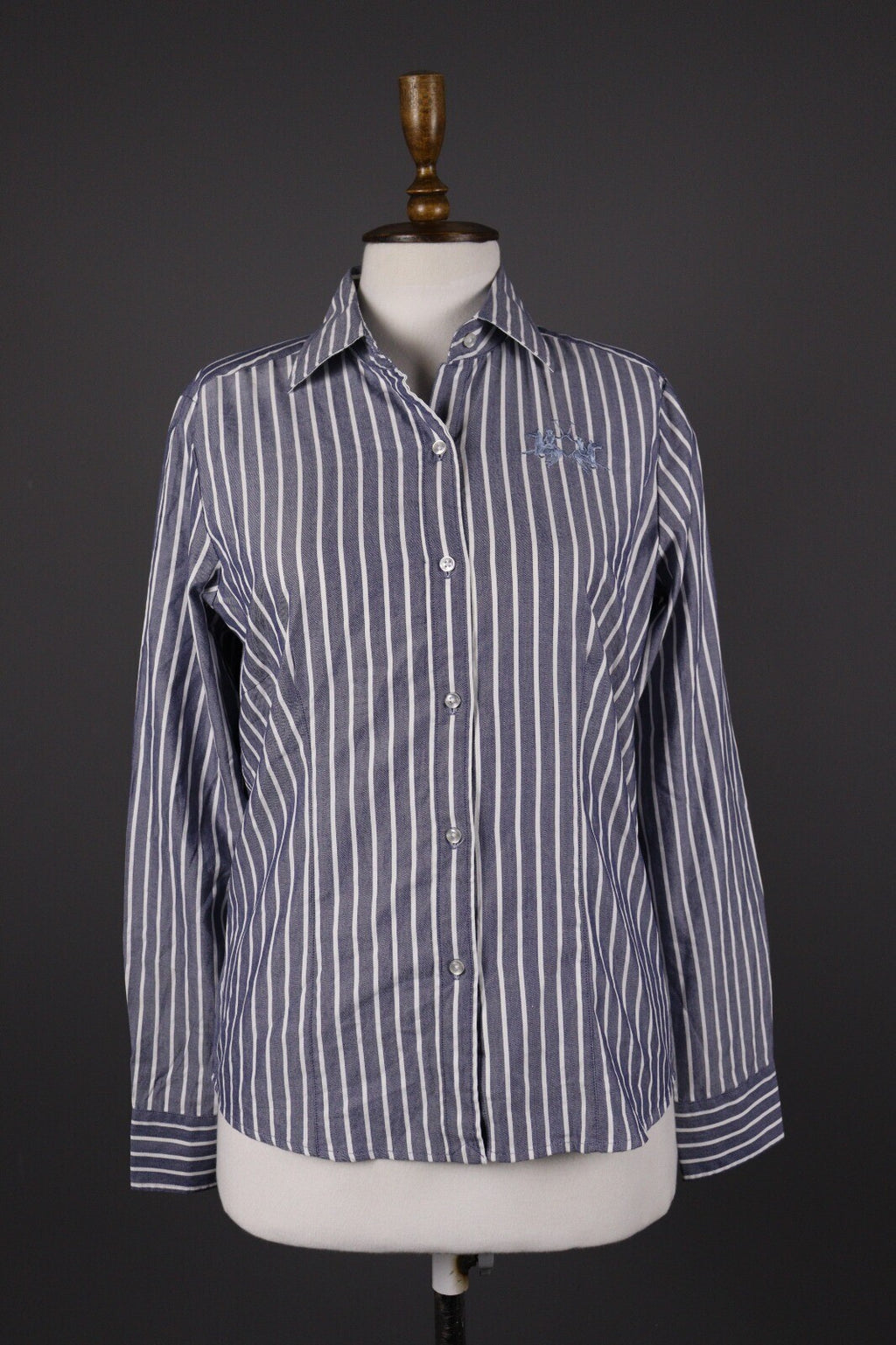 La Martina Blue Stripe Long Sleeve Button Blouse Shirt – Size M