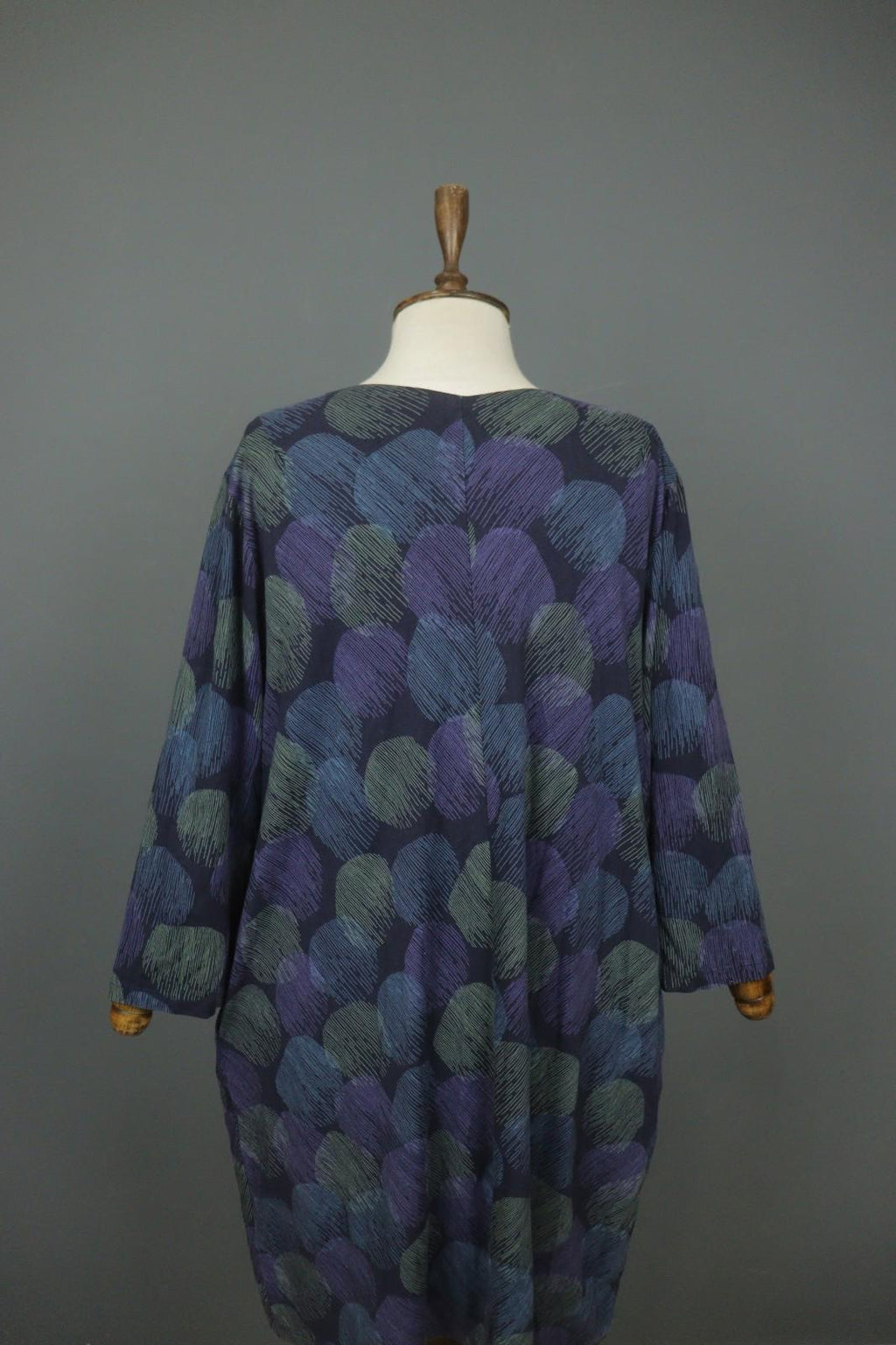 GUDRUN SJODEN Multi Abstract Print Long Sleeve Scoop Neck Sheath Dress M/L