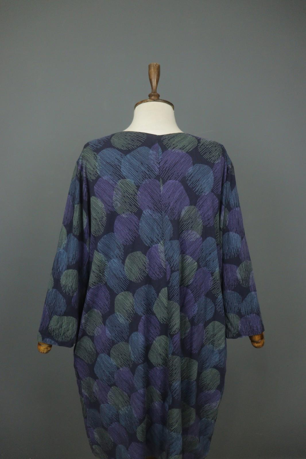 GUDRUN SJODEN Multi Abstract Print Long Sleeve Scoop Neck Sheath Dress M/L