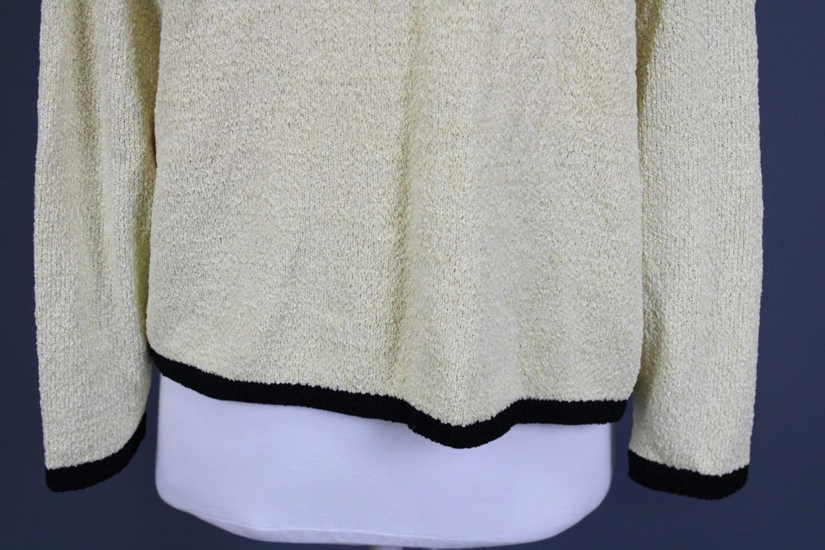 DOLCE & GABBANA Beige Black Lined Cotton Long Sleeve Open Front Cardigan M/L