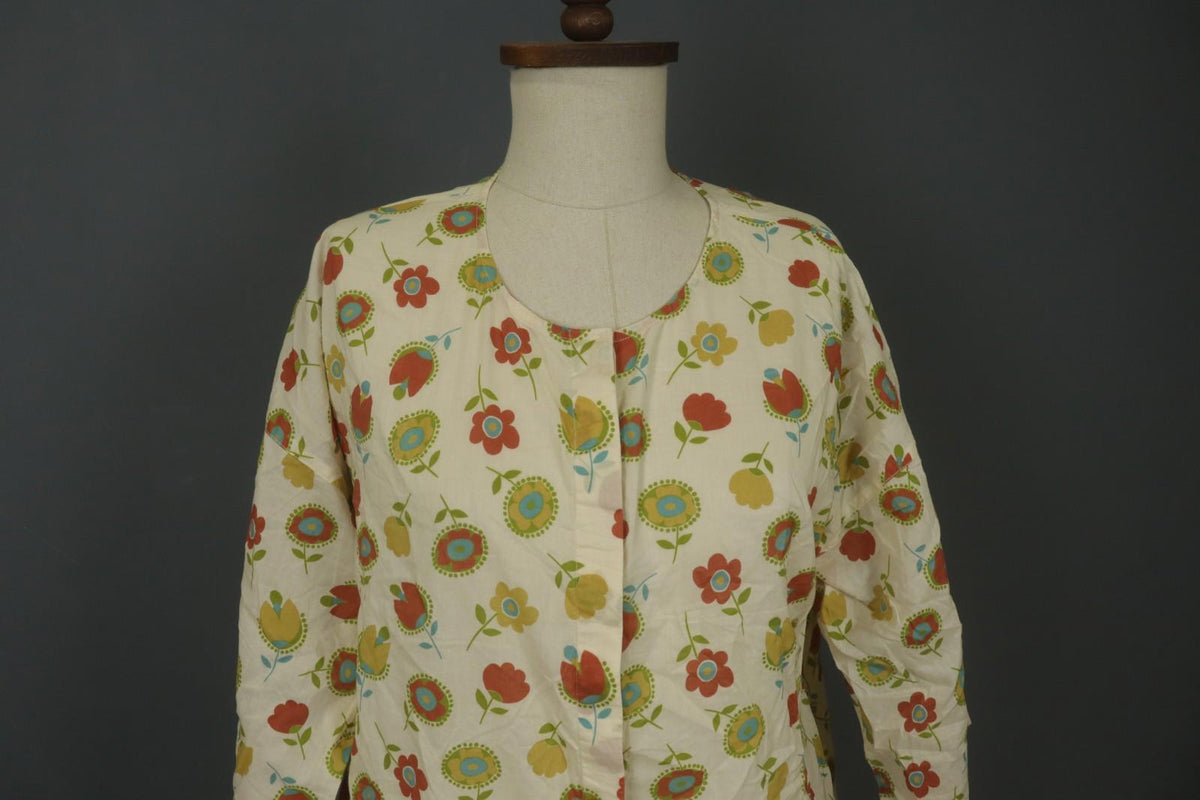 GUDRUN SJODEN Multi Floral Long Sleeve Crew Neck Short Shirt Dress – Size M