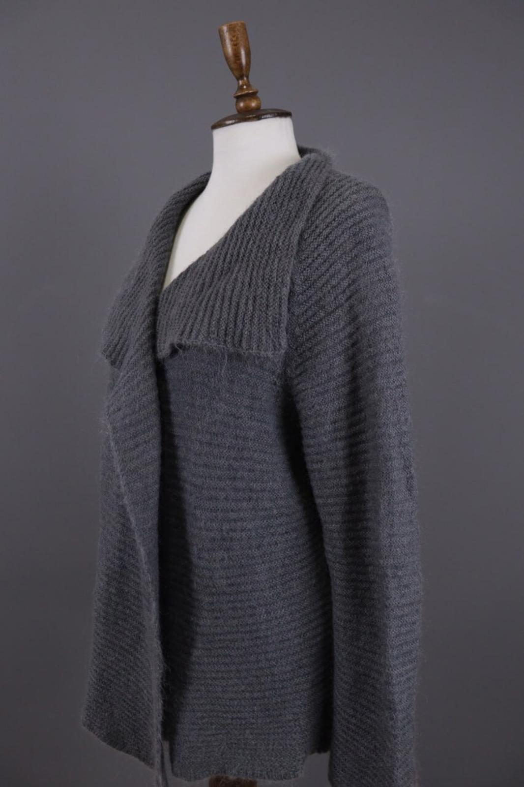 GUDRUN SJODEN Gray Ribbed Mohair Wool Cape Wrape Cardigan Sweater – Size XL