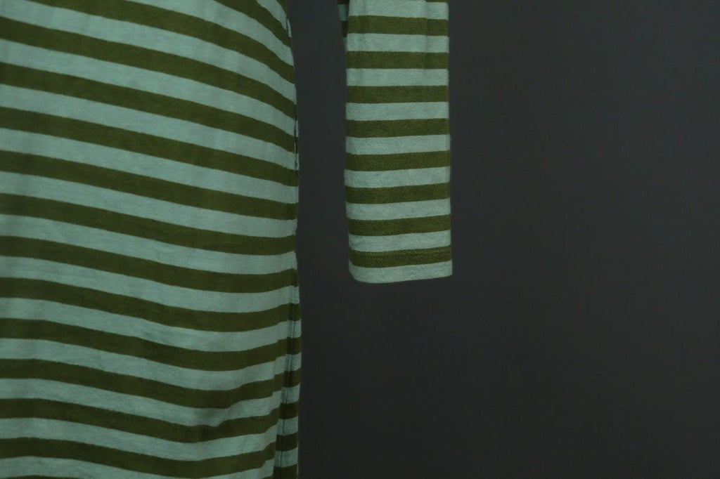 GUDRUN SJODEN Green Striped Organic Cotton Split V-Neck A-Line Dress – Size S