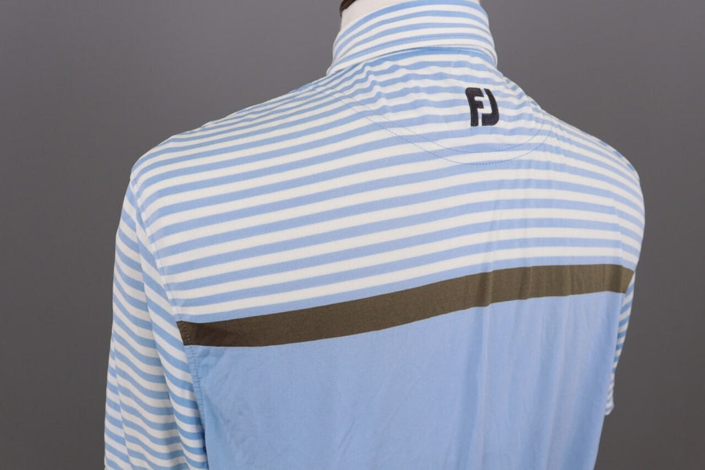 FJ FootJoy Athletic Fit Blue Striped Golf Short Sleeve Polo Shirt – Size L
