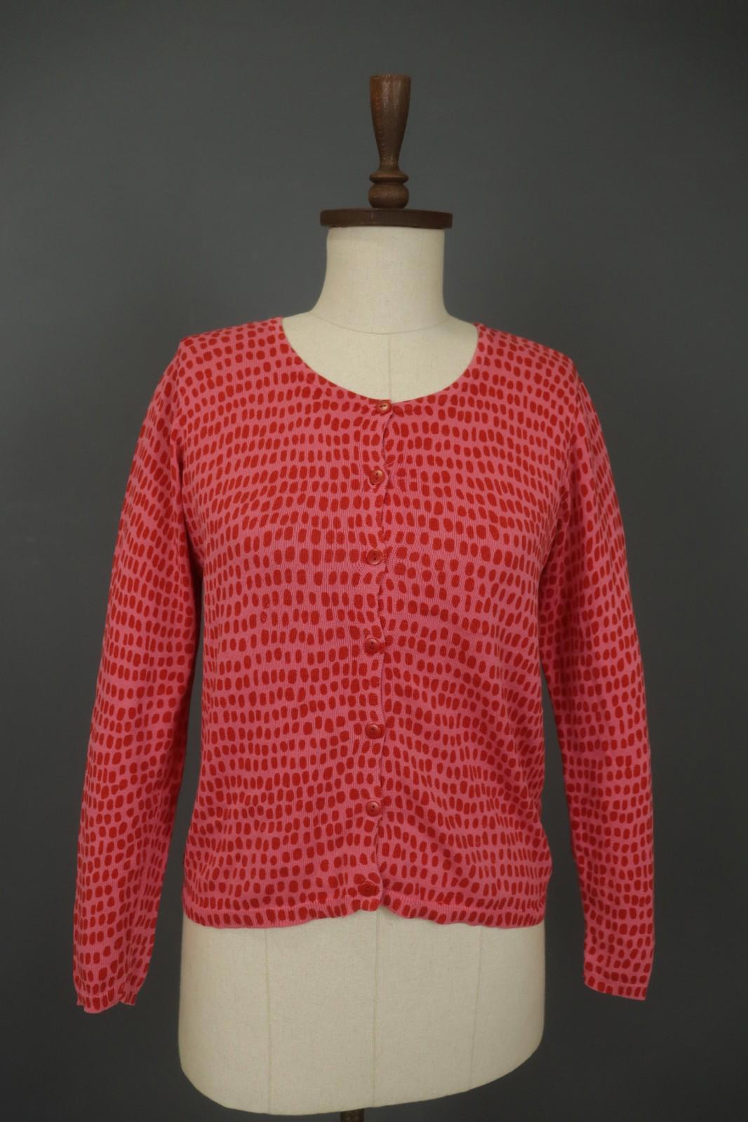 GUDRUN SJODEN Red Dotted Round Neck Long Sleeve Button Front Shirt Top – Size S