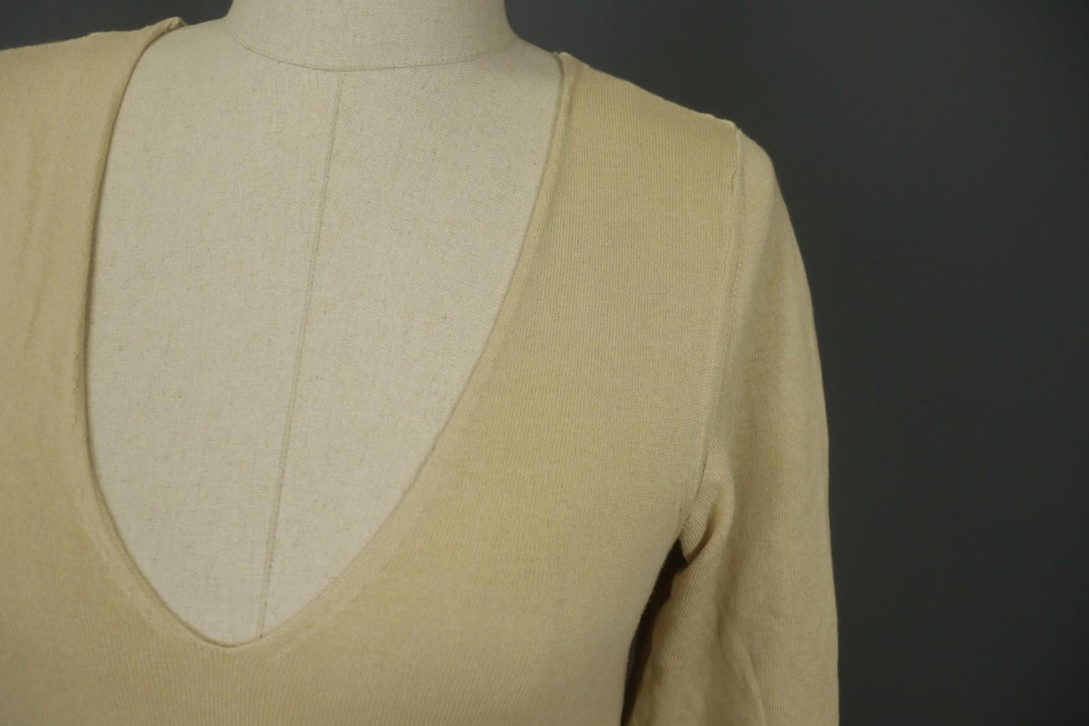 MAISON MARTIN MARGIELA Tan Cotton Knitted Raglan Sleeve Pullover Sweater – Size S – Used
