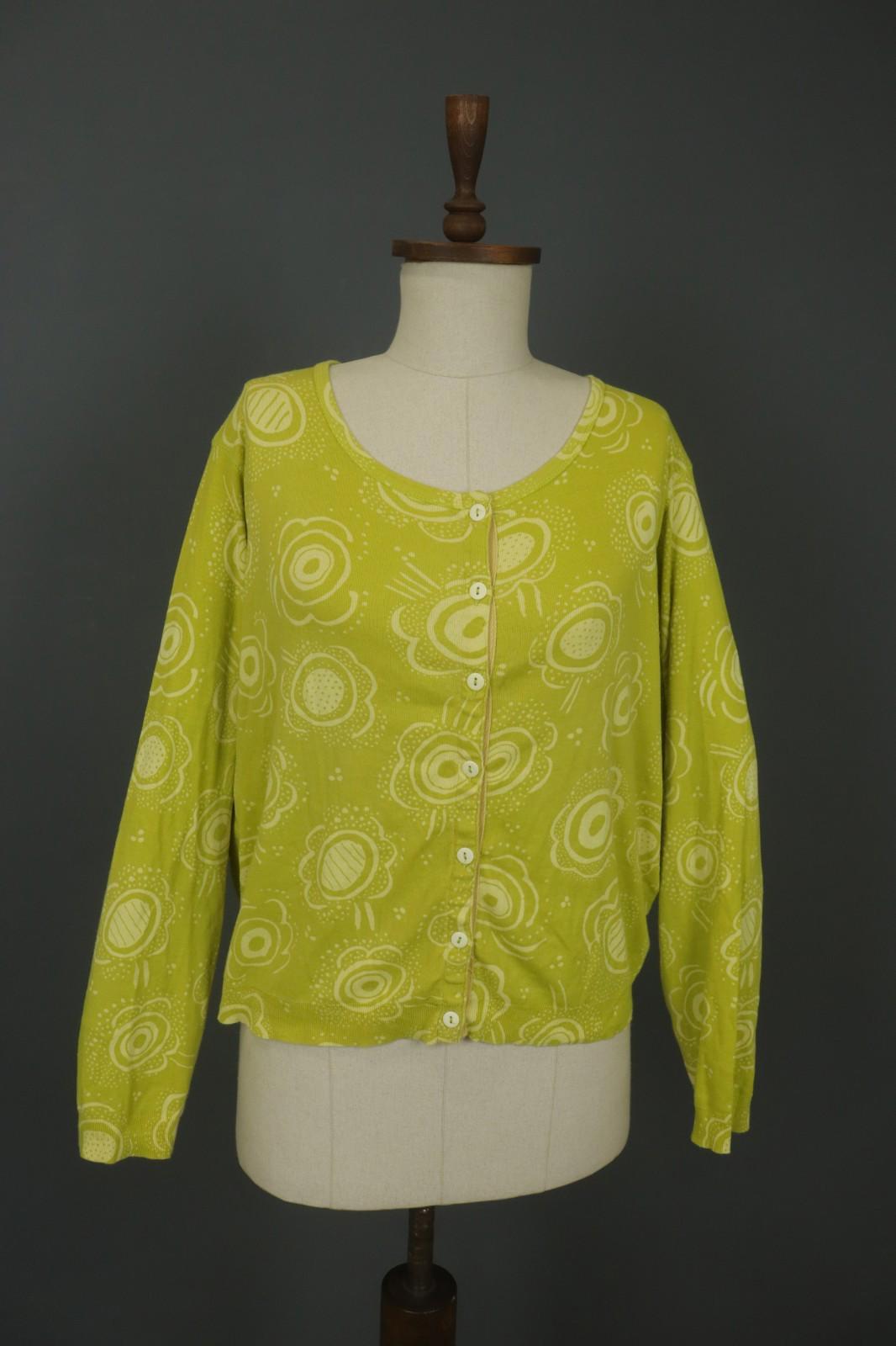 GUDRUN SJODEN Yellow Knit Long Sleeve Round Neck Button Front Cardigan – Size XL