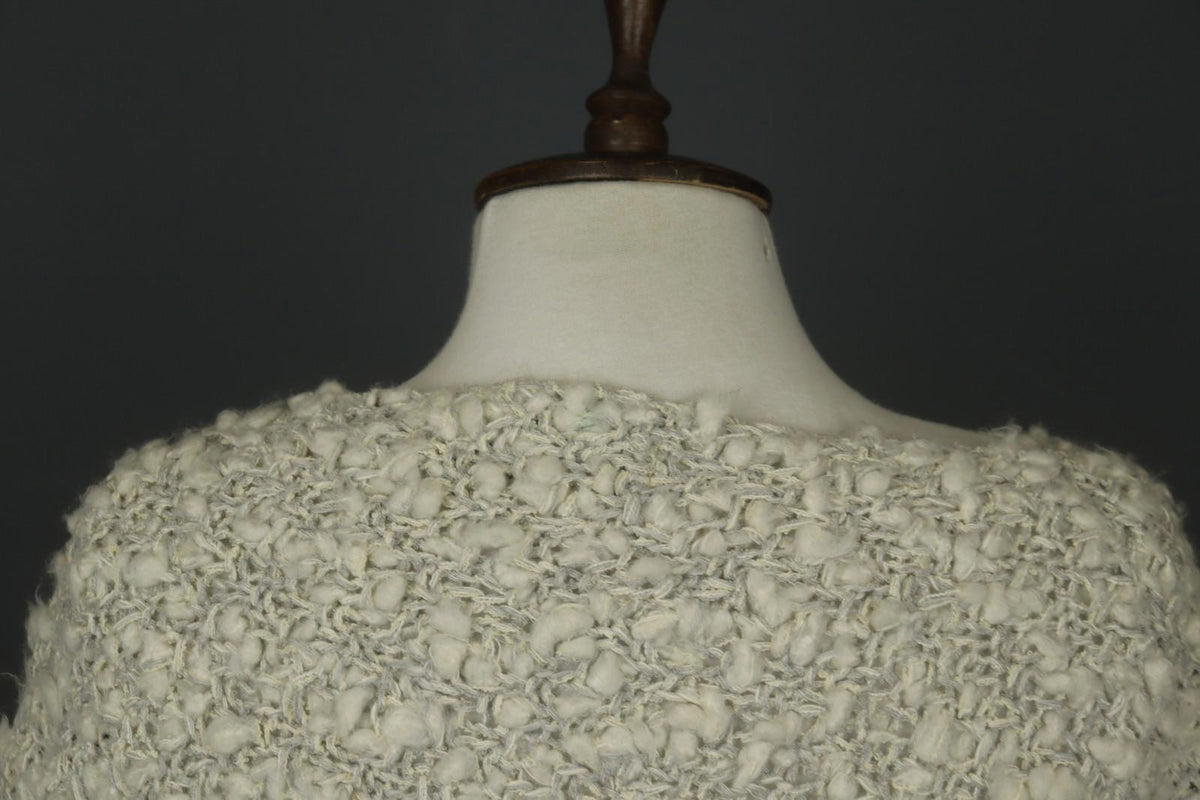 BARBARA SPEER Ivory Textured Knit Long Sleeve Round Neck Pullover Sweater M/L