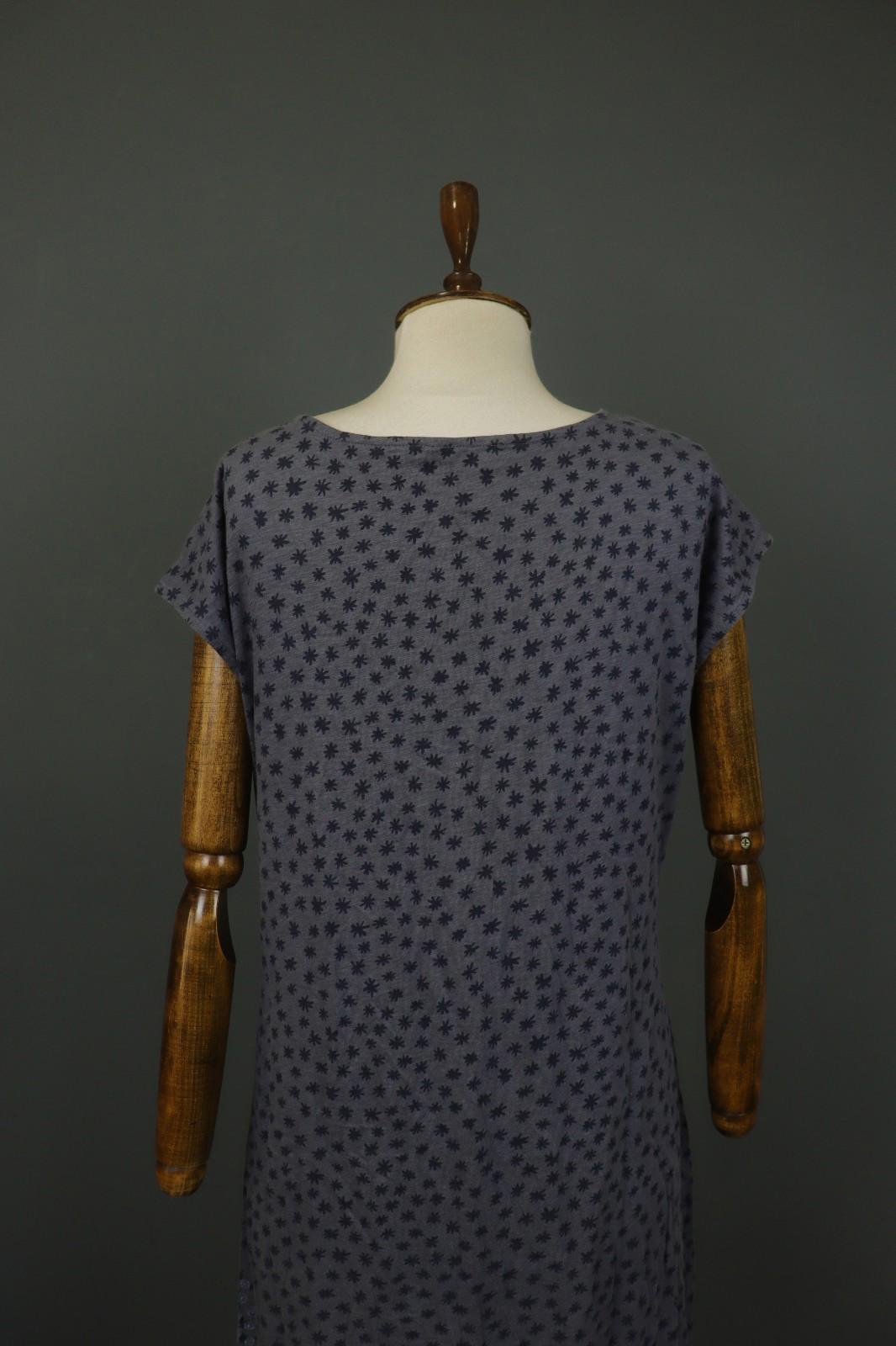 GUDRUN SJODEN Gray Floral 100% Cotton Short Sleeve Round Neck Shift Dress – Size M