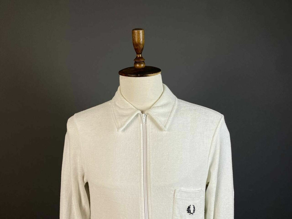 Fred Perry Reissues White Long Sleeze Full Zip Sweater – Men's S