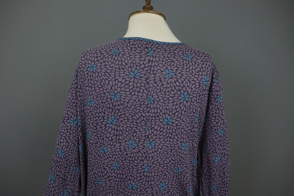 GUDRUN SJODEN Purple Floral Lyocell Long Sleeve Round Neck Shift Dress – Size XL