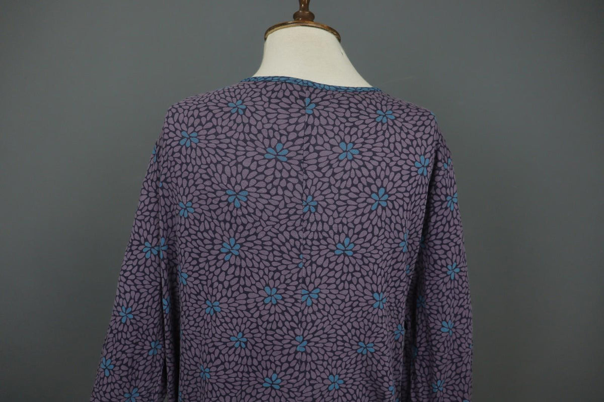 GUDRUN SJODEN Purple Floral Lyocell Long Sleeve Round Neck Shift Dress – Size XL