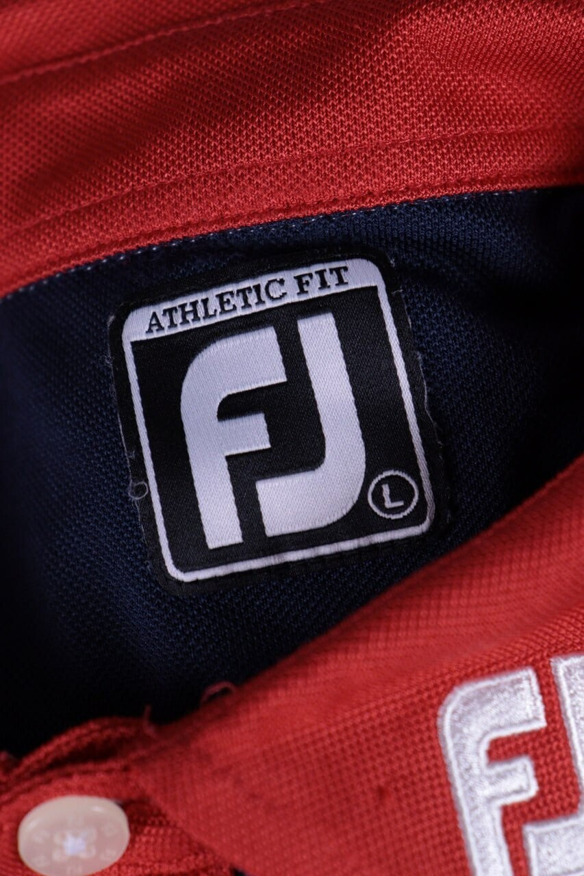 FJ FootJoy Athletic Fit Red Blue Tennis Short Sleeve Polo Shirt – Size L