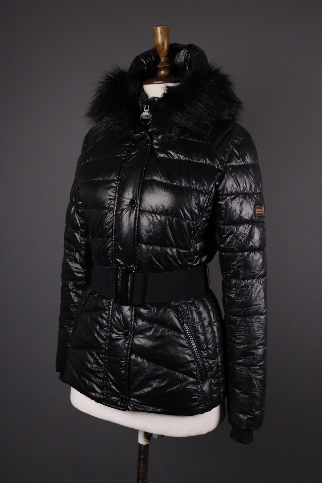 BARBOUR INTERNATIONAL Marleigh Quilt Jacket Belted Hooded Faux Fur – Size 34