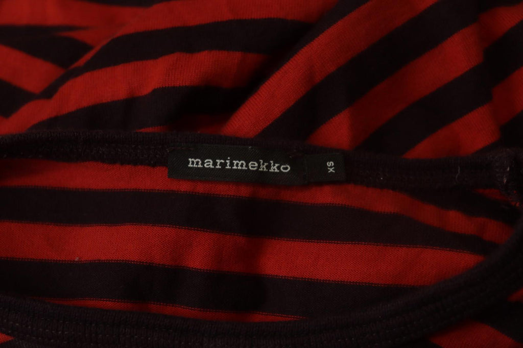 MARIMEKKO PITKĀMEKKO Red Black Striped Cotton Long Sleeve Shift Dress – Size XS