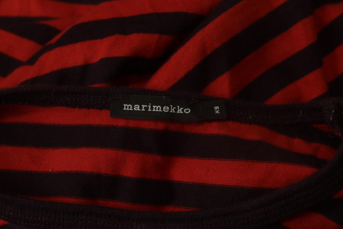 MARIMEKKO PITKĀMEKKO Red Black Striped Cotton Long Sleeve Shift Dress – Size XS
