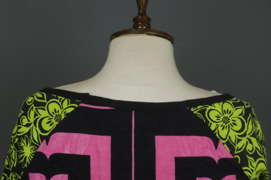 CUSTO BARCELONA Multi Floral Cotton Long Sleeve Round Neck Crop Blouse Top Sz M