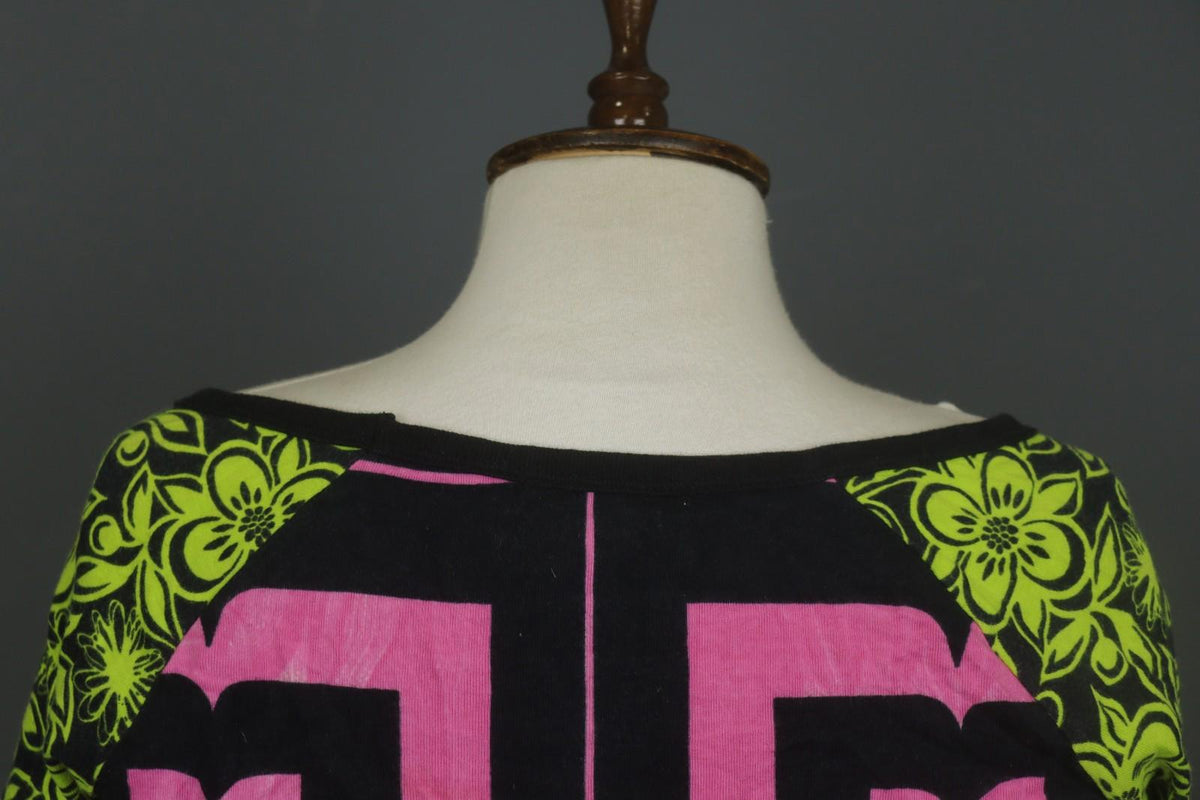 CUSTO BARCELONA Multi Floral Cotton Long Sleeve Round Neck Crop Blouse Top Sz M