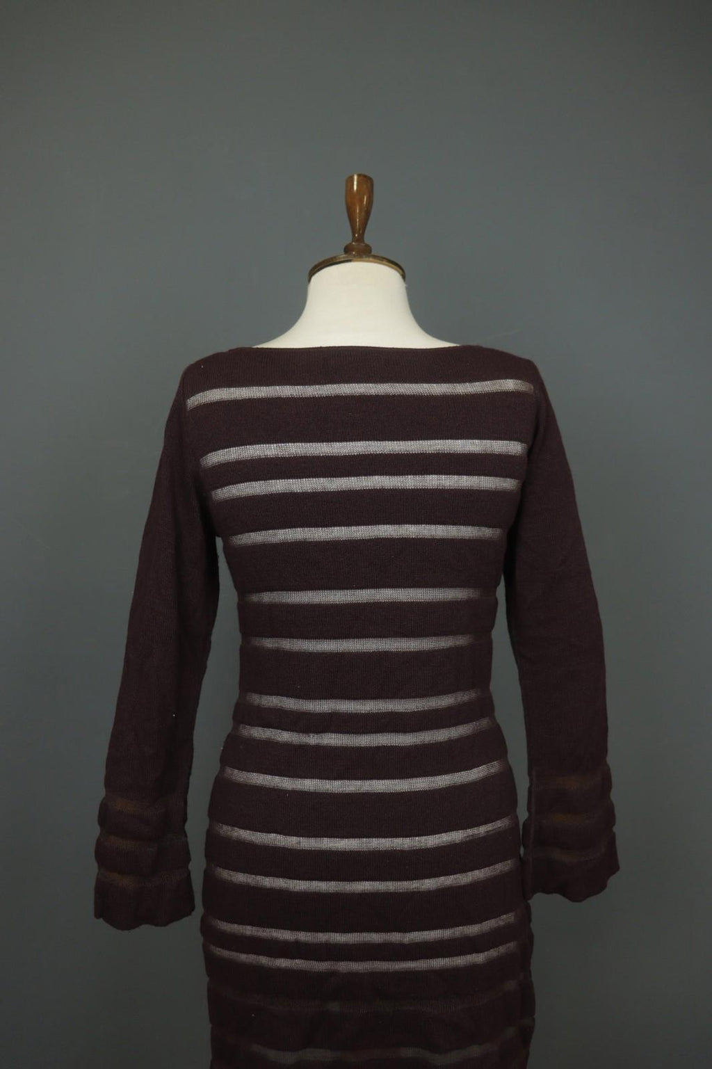 SARAH PACINI Maroon White Striped Knitted Long Sleeve Round Neck Dress M / L