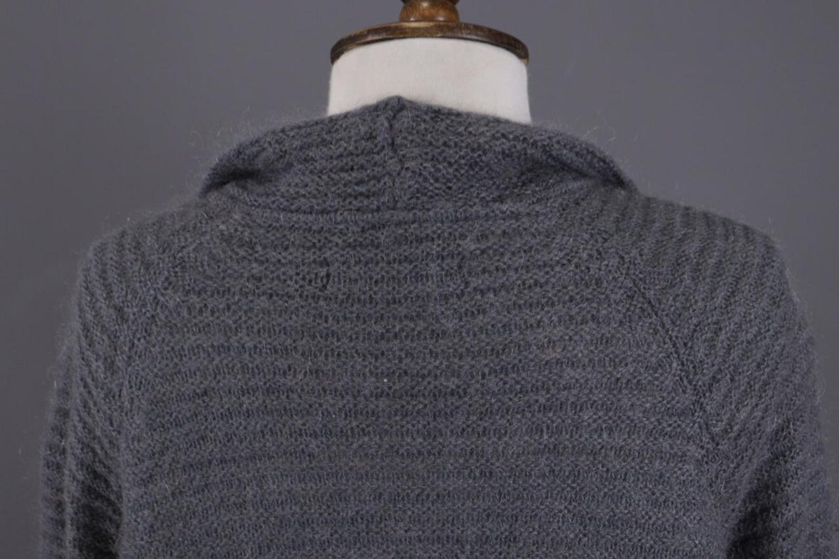 GUDRUN SJODEN Gray Ribbed Mohair Wool Cape Wrape Cardigan Sweater – Size XL