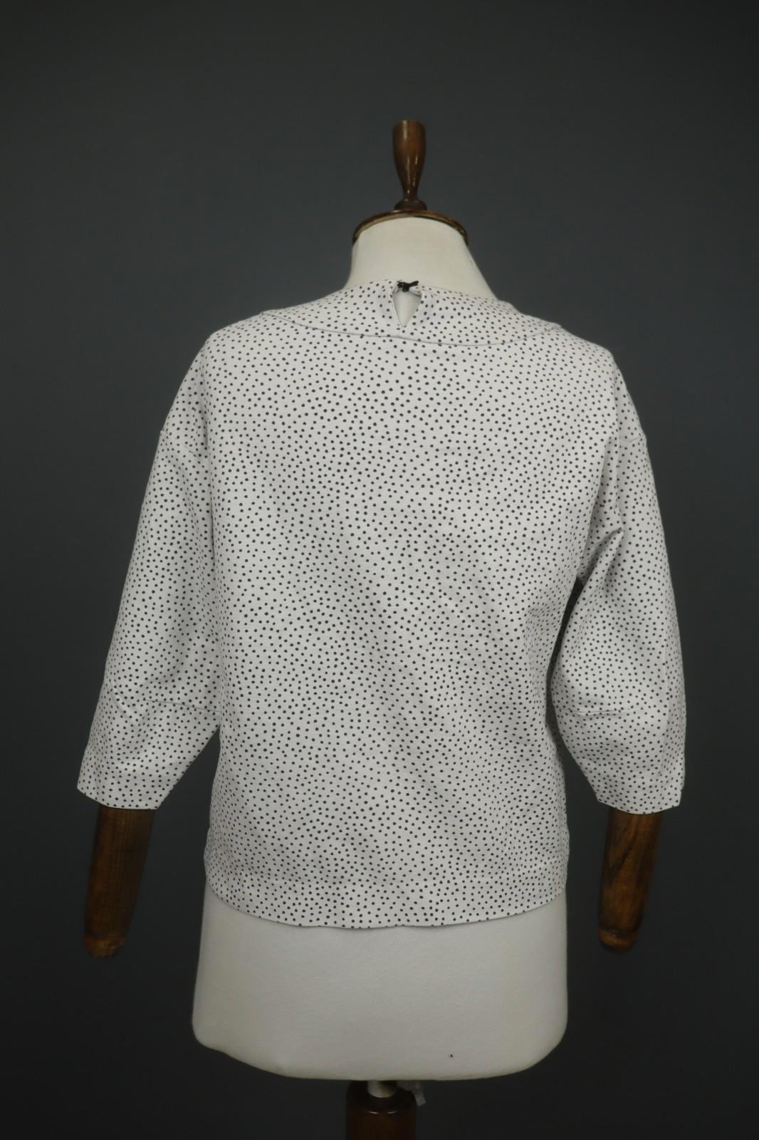 MARIMEKKO NATTU White Polka Dot Viscose Stretch Round Neck Pullover Blouse Top