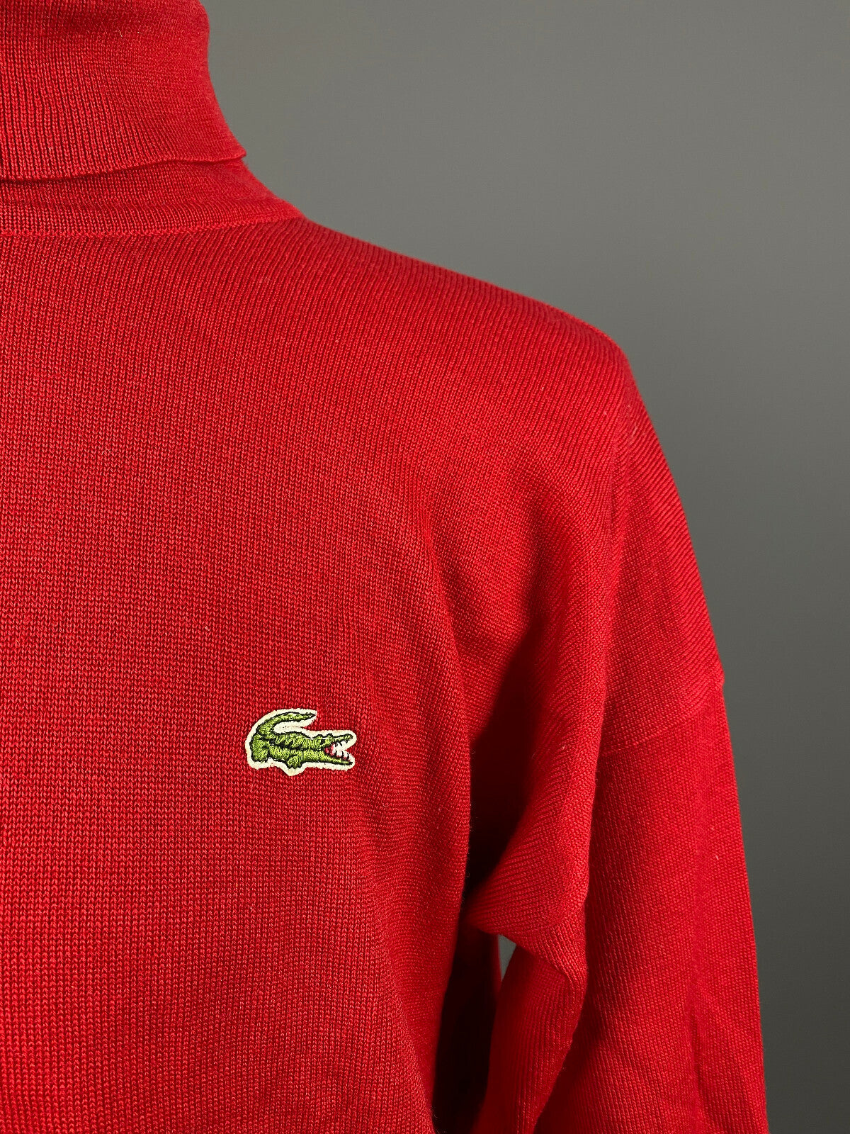 Vintage Chemise Lacoste Red Wool Turtle Neck Jumper Sweater – Size 7 / XL / XXL