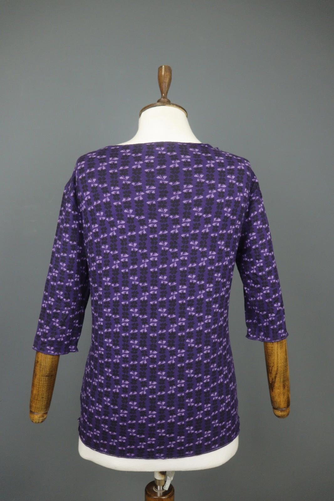 GUDRUN SJODEN Purple Viscose Floral 3/4 Sleeve Round Neck Blouse Top – Size L
