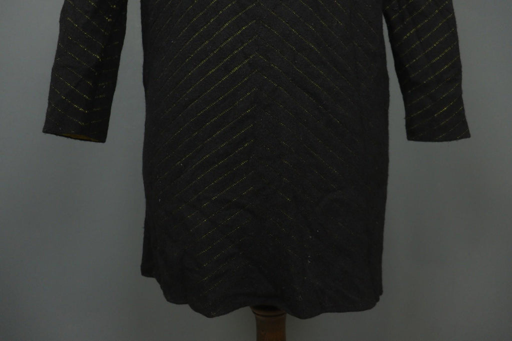 GUDRUN SJODEN Black Geo Print Wool Blend Casual Open Front Knit Long Coat – Size S