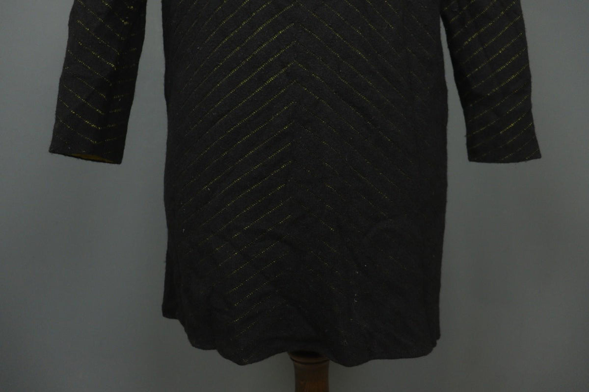 GUDRUN SJODEN Black Geo Print Wool Blend Casual Open Front Knit Long Coat – Size S