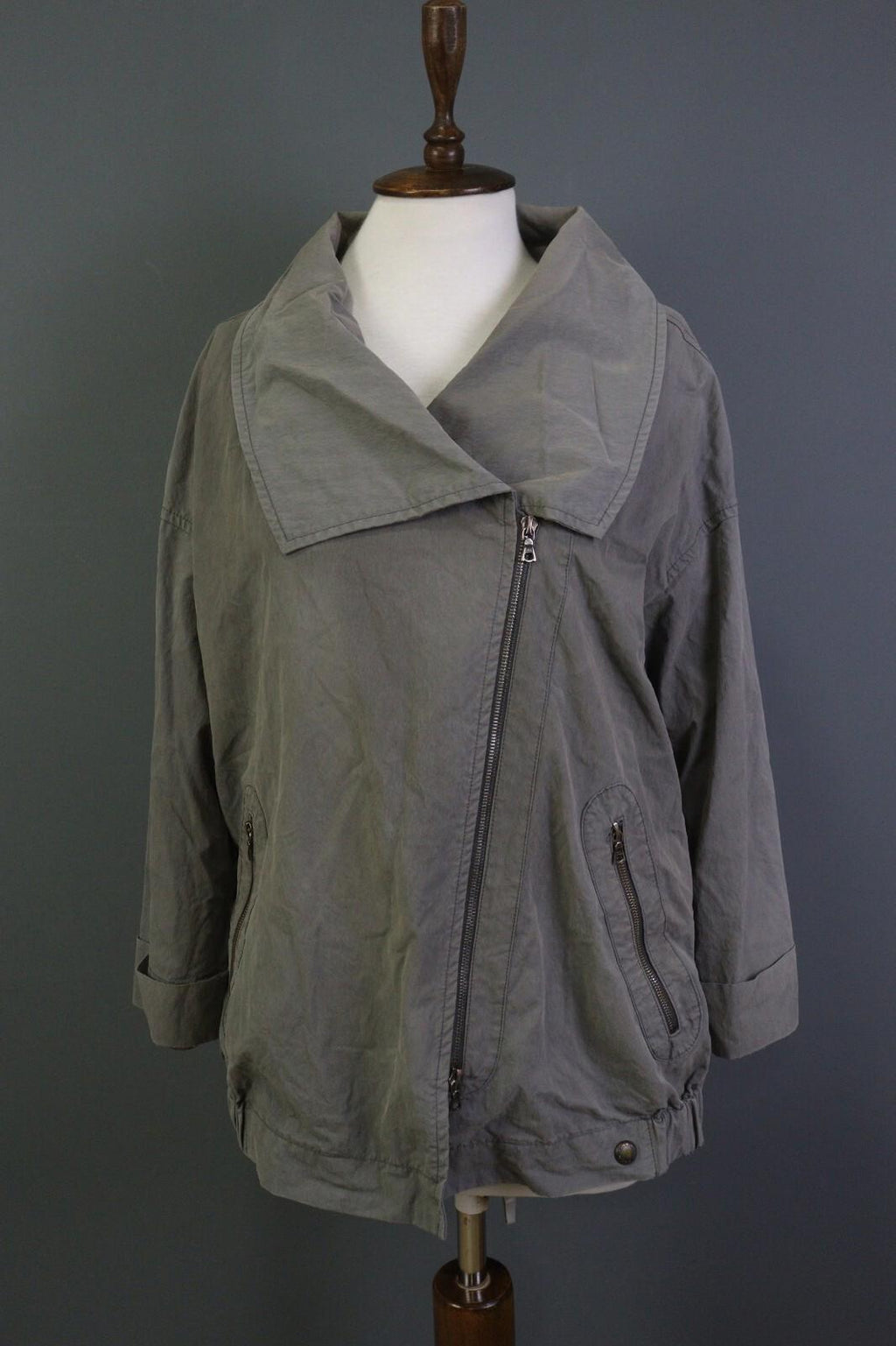 OSKA Gray Long Sleeve Full Zip Collared Pockets Oversized Jacket – Size 1