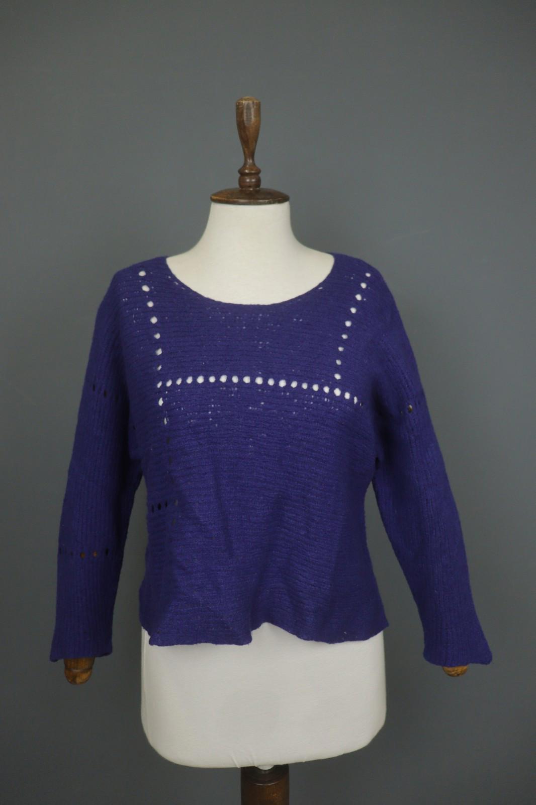 GRIZAS Purple Wool Cable Knit Long Sleeve Round Neck Pullover Sweater – Size M